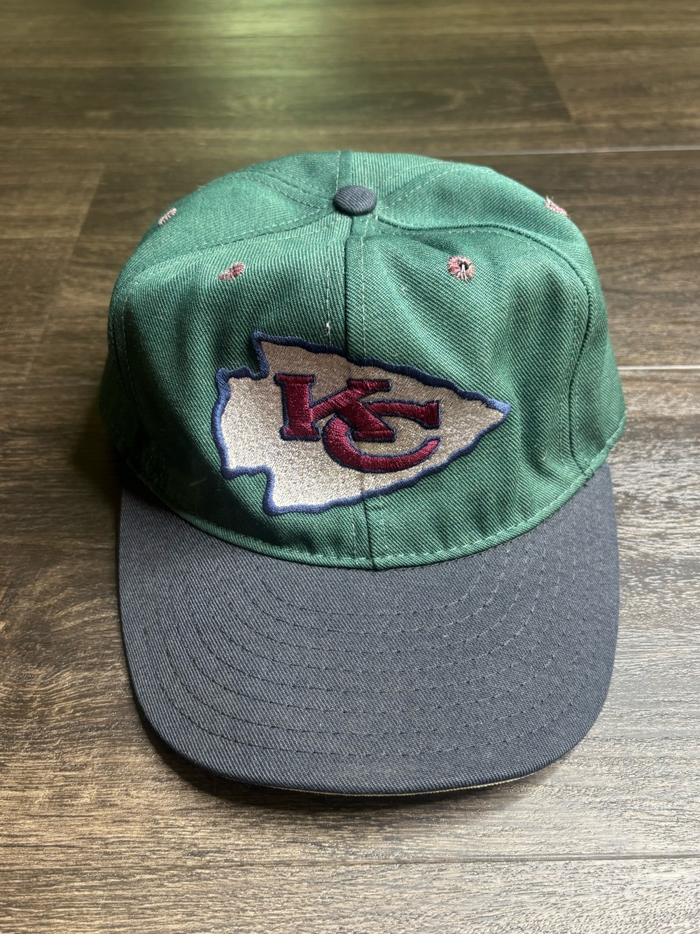 VINTAGE KC Chiefs Team NFL Annco 90’s Green Blue Made In USA Snapback Hat Cap